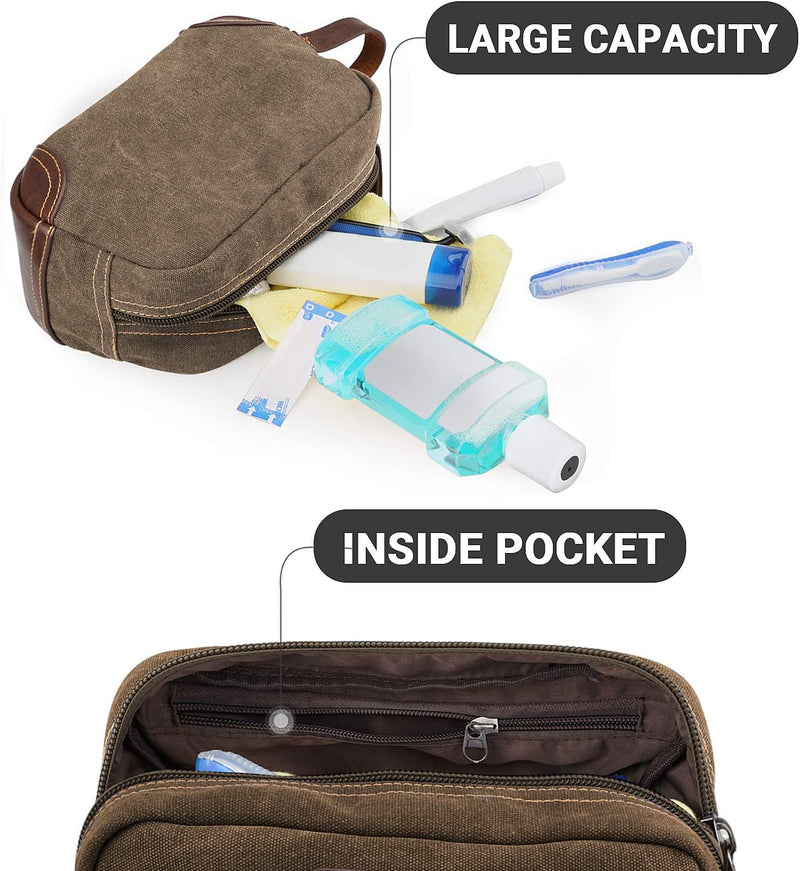 emissary Men's Toiletry Bag Leather and Canvas Travel Toiletry Bag Dopp Kit for Men Shaving Bag for Travel Accessories（Coffee) emissary