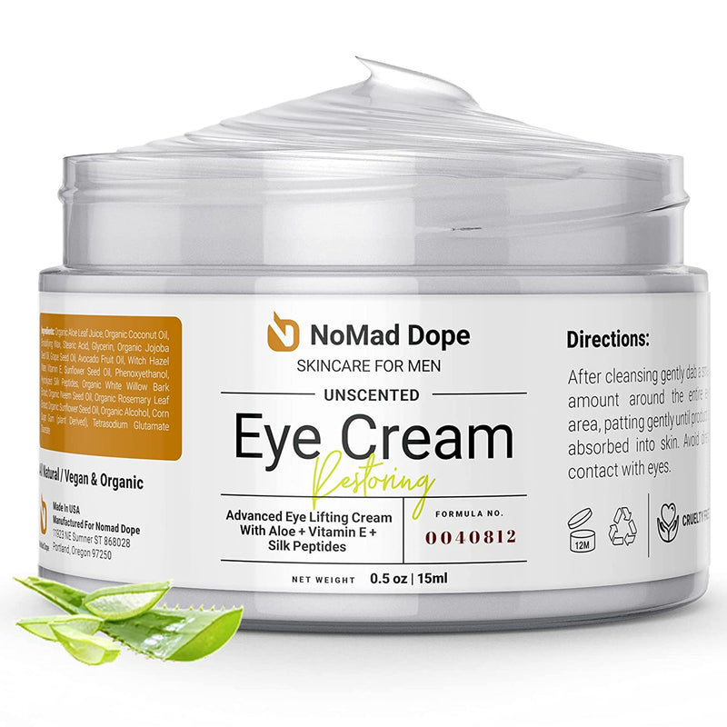 Anti Aging Eye Cream For Men - Mens Under Eye Cream - Dark Circles Under Eye Treatment For Men - Eye Balm Wrinkle Cream - To Reduce Puffiness, Under Eye Bags, Crows Feet - Natural & Organic USA 0.5oz NoMad Dope Store