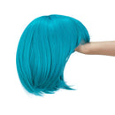 SWACC 10 Inch Short Straight Bob Wig with Bangs Synthetic Colorful Cosplay Daily Party Flapper Wig for Women and Kids with Wig Cap (Teal Blue) SWACC
