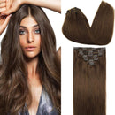 GOO GOO Human Hair Extensions Clip in Chocolate Brown 120g 7pcs 14 Inch Remy Clip Hair Extensions Straight Skin Weft Real Natural Hair GOO GOO Store