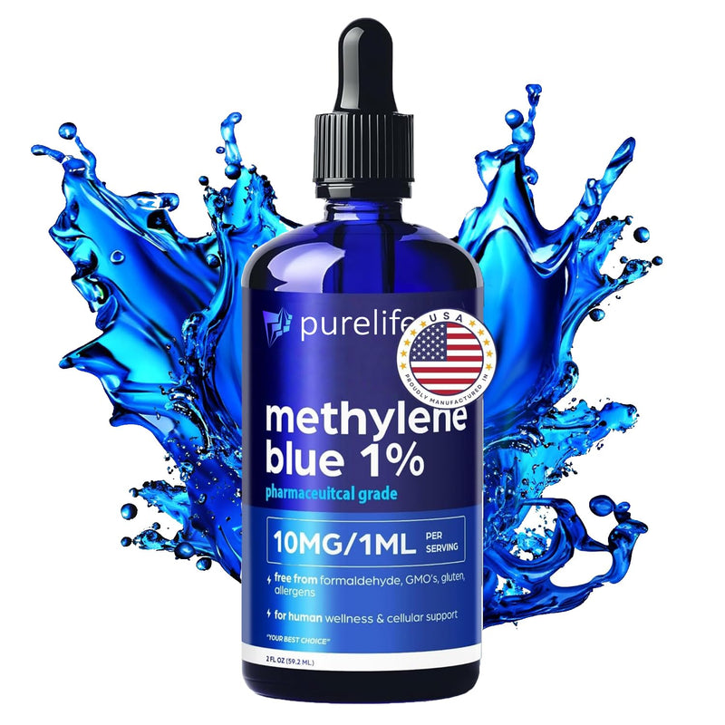 PureLife Methylene Blue Pharmaceutical Grade 2oz– USP Grade 1% Solution with Balanced Electrolyte SolutionThird-Party Tested Brain Health Supplement for Humans –No Formaldehyde High Cognitive Support Infinity Warehouse