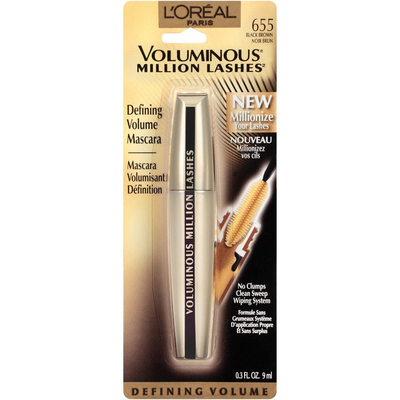 L'Oreal Paris Makeup Voluminous Million Lashes Volumizing, Defining, Smudge-Proof, Clump-Free Lengthening, Collagen Infused Eye Makeup Formula, Amplifying Mascara Brush, Black Brown, 0.3 fl; oz. L'Oreal Paris