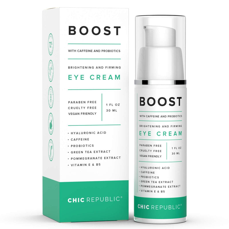 Caffeine Eye Cream - Organic Eye Cream for Dark Circles and Puffiness - Hyaluronic and Kojic Acid, Probiotics, Vitamins E B5 - Hydrating Eye Cream - Coffee Bean Under Eye Cream Dark Eye Circle CHIC REPUBLIC