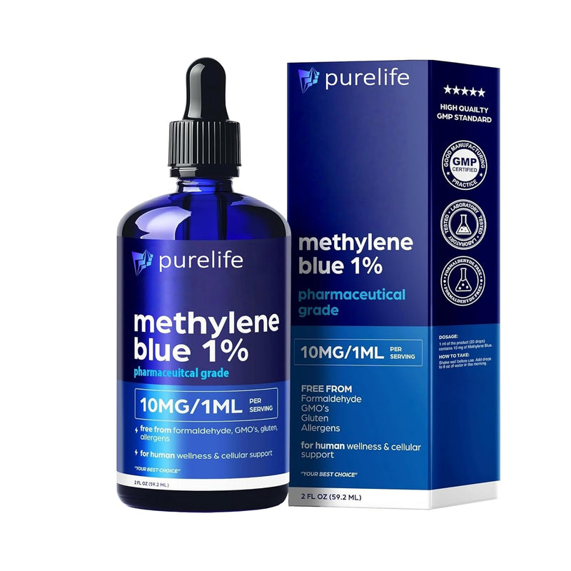 PureLife Methylene Blue Pharmaceutical Grade 2oz– USP Grade 1% Solution with Balanced Electrolyte SolutionThird-Party Tested Brain Health Supplement for Humans –No Formaldehyde High Cognitive Support Infinity Warehouse