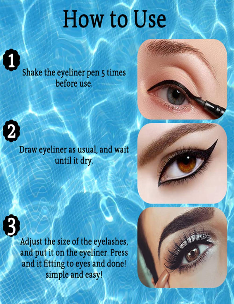 Eyelash Glue Pen Latex-Free Lash Glue Liner Self-Adhesive Eyeliner Pen 2 in 1 Eye Liner Pen lash Glue Pen Strong Hold Waterproof Eyelash Glue for False Lashes 3 PCS(Black) CMNRO