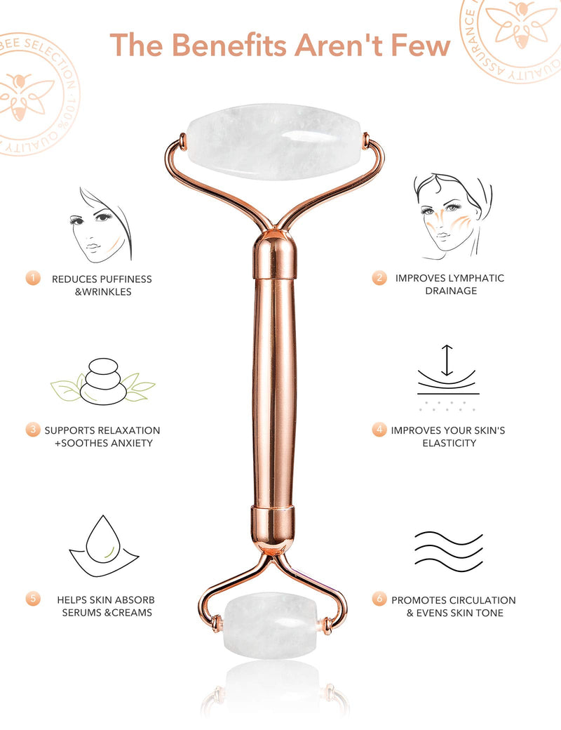 HANABEE Rose Quartz Facial Roller Jade Roller Gua Sha Facial Tools Face Roller and Gua Sha Massage Tool Body gua-sha Scalp Beauty Gift for Women Face Roller Massager (White Quartz) HANABEE