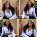 Headband Human Hair Wig Water Wave Headband Wigs Human Hair for Black Women None Lace Front Wigs Headband Wig 9A Brazilian Virgin Hair Machine Made for Beginners Natural Color 150% Density 14 Inch beafay