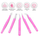 SIVOTE Eyelash Extension Tweezers for Classic & Volume Lashes, 5-Pack , Pink SIVOTE