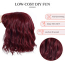 ROSEBUD Wavy Bob Wig with Bangs Natural Wine Red Wig Synthetic Hair Shoulder Length Short Curly Wigs for Women Rose bud