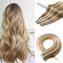 40 PCS Tape In Hair Extensions Real Human Hair Invisible Seamless Skin Weft Double Side Tape Remy Human Hair Balayage Natural Long Straight(20'',100g/40pcs,