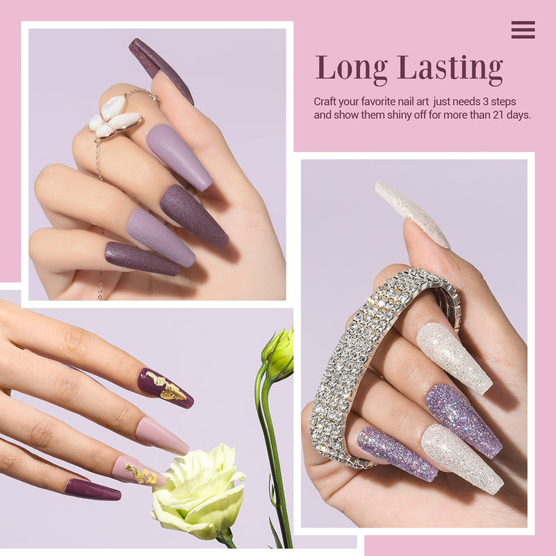 Dip Powder Nail Kit Starter, AZUREBEAUTY Purple Glitter 8 Colors Acrylic Dipping Powder System Essential Set with Top/Base Coat Activator Brush Saver for French Nail Art Manicure Beginner DIY Salon AZUREBEAUTY Store