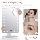 COSMIRROR Lighted Makeup Vanity Mirror with 10X Magnifying Mirror, 21 LED Lighted Mirror with Touch Sensor Dimming, 180°Adjustable Rotation, Dual Power Supply, Portable Cosmetic Mirror (White) COSMIRROR