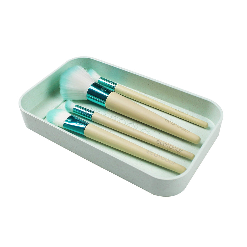 EcoTools Blooming Makeup Brushes with Storage Case and 3 Beauty Inspiration Cards, For a Fresh & Natural Look, Set of 4 EcoTools