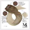Moresoo Clip in Hair Extensions Clip in Human Hair Balayage Blonde Hair Extensions 10 Inch Human Natural Hair Extensions Clip in Brown #6 with #60 Platinum Blonde Clip in Extensions 5PCS 70G