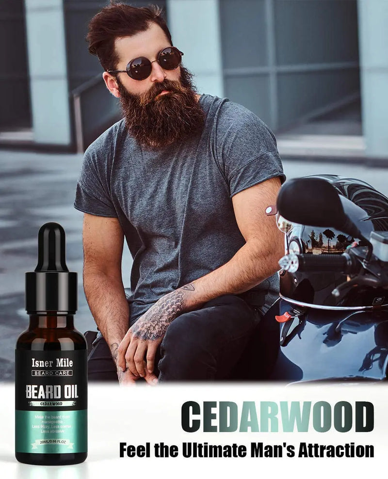 4 Pack Beard Oil Set Leave in Conditioner, Cedarwood, Sandalwood, Sage, Sweet Orange for Men Mustaches Growth, Soften, Moisturizing, Strength, Stocking Stuffers Gifts for Him Man Dad Father Boyfriend ISNER MILE