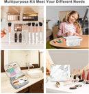 3Pcs Makeup Bags for Women, Travel Makeup Bag, Large Cosmetic Bag, Marble Makeup Bag with 10 Pcs Brushes, Makeup Case Organizer with Adjustable Dividers SIHOHAN