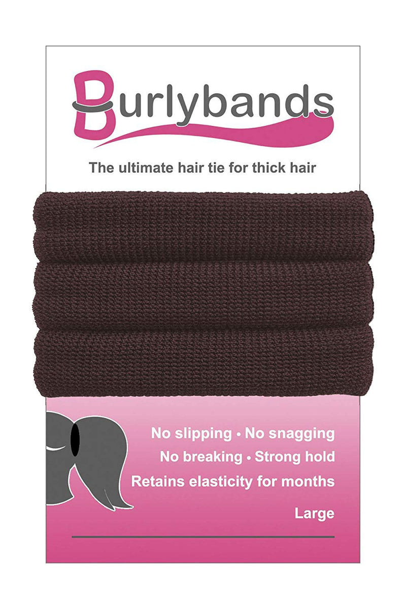 Burlybands Large Hair Ties for Thick Heavy or Curly Hair. No Slip No Damage Seamless Ponytail Holders Scrunchies Sports Thick Hair Ties - Hair Bands - Curly Hair Accessories (Brown 3 Pcs) Burlybands
