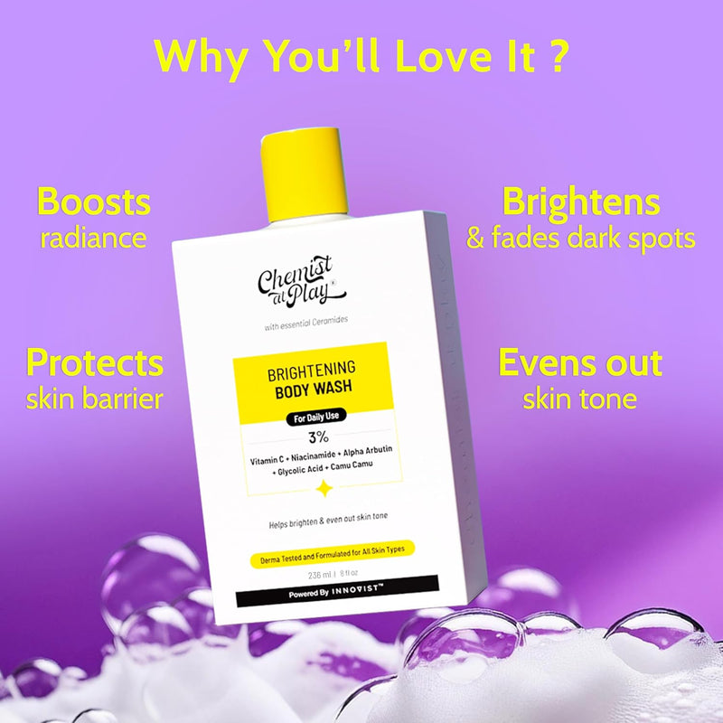 Brightening Body Wash | Glowing Skin Vitamin C Bodywash | Helps to Reduce Fades Dark Spots, Evens out Skin Tone | Alpha Arbutin | 30X Vitamin C with Camu Camu | For Women & Men | 236ml Infinity Warehouse
