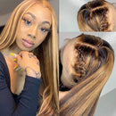 UNice Ombre Highlight Lace Front Human Hair Wig Brown Blonde Mixed Color, Brazilian Remy Straight Hair 13x4 Lace Frontal Wig Pre Plucked with Baby Hair for Women 150% Density (18inch) UNICE Store
