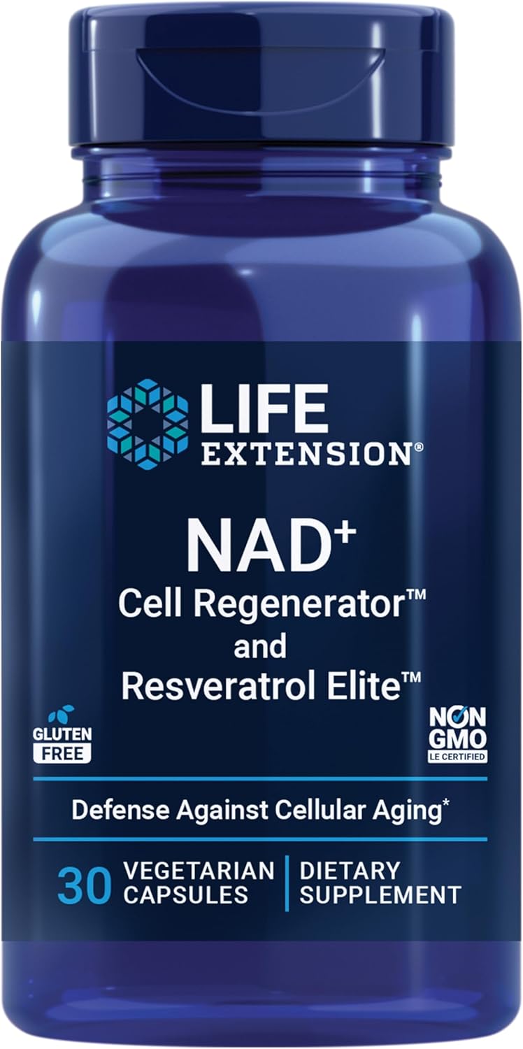 Life Extension NAD+ Cell Regenerator and Resveratrol Elite, NIAGEN nicotinamide riboside, Trans-resveratrol, quercetin, Fisetin, for Longevity, Energy, and oxidative Stress, 30 Vegetarian Capsule Infinity Warehouse