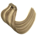 GOO GOO Clip in Hair Extensions Ombre Light Blonde Highlighted Golden Blonde 14 inch 7pcs 120g Remy Clip in Human Hair Extensions Thick Straight Real Hair Extensions GOO GOO Store
