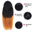 Wrap Drawstring Kinky Straight Human Hair Puff Ponytail Extensions with Clips Afro Yaki Brazilian Hair Natural Color Clip in Pony Tail Extensions Wavy Hair (10", yaki) ALISFEEL