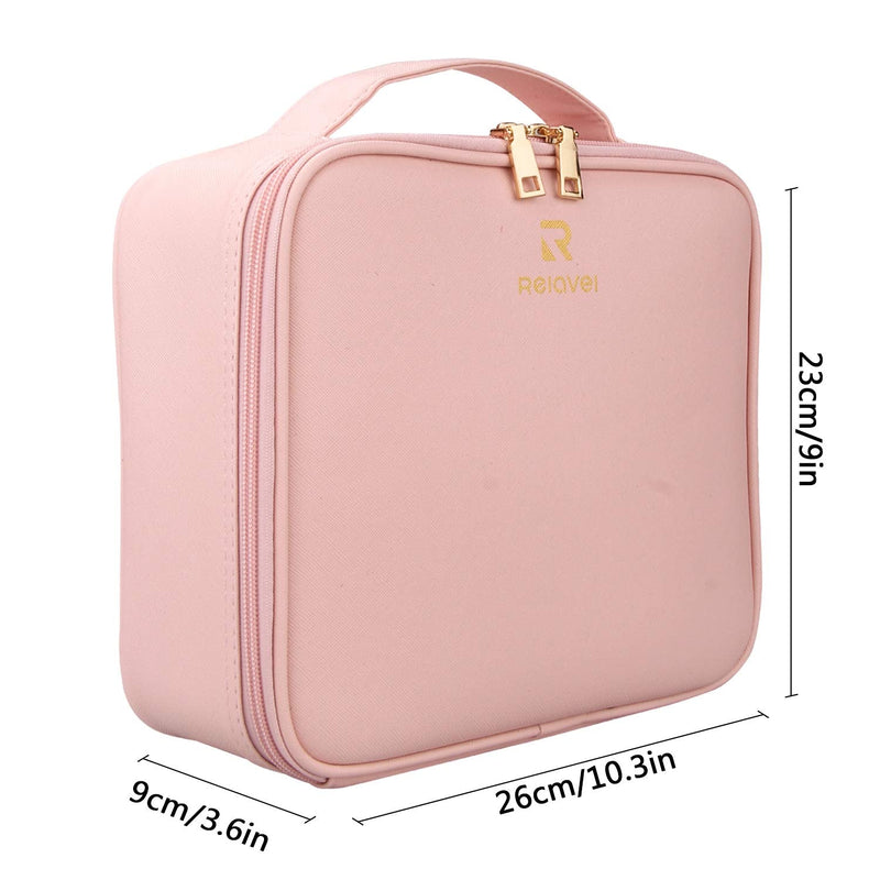 Relavel Travel Makeup Train Case Makeup Cosmetic Case Organizer Portable Artist Storage Bag with Adjustable Dividers for Cosmetics Makeup Brushes Toiletry Jewelry Digital Accessories (Pink) Relavel