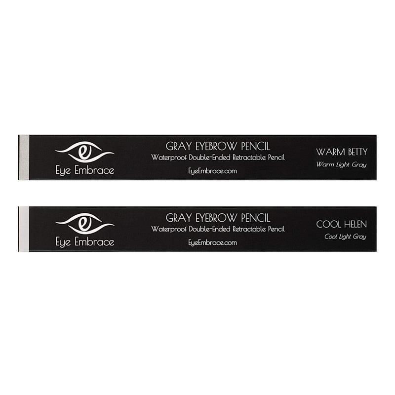 Eye Embrace Light Gray Eyebrow Pencils: Warm Betty & Cool Helen 2 Pack Bundle - Waterproof, Double-Ended Automatic Angled Tip & Spoolie Brush, Cruelty-Free Eye Embrace