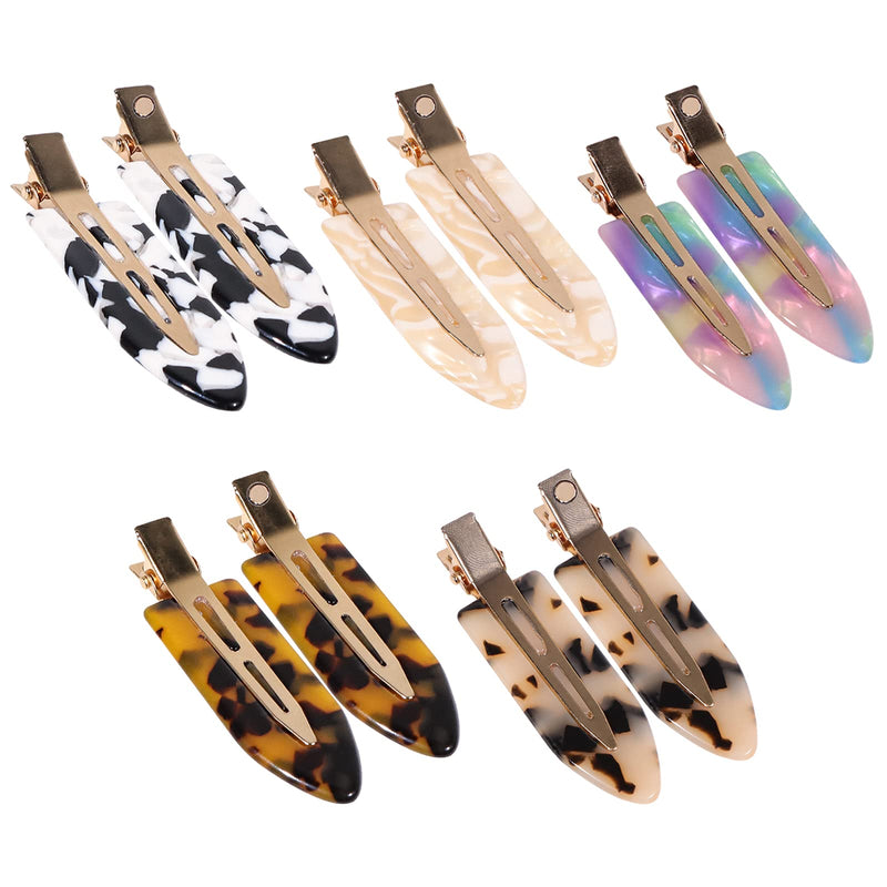 Magicsky 10PCS No Bend Hair Clips for Styling, Acrylic Resin Flat Clip, No Crease Curl Small Pin, Bang Seamless Hair Barrette Tool for Makeup-Hairstyle Accessories for Women Girls, Leopard White Black Magicsky