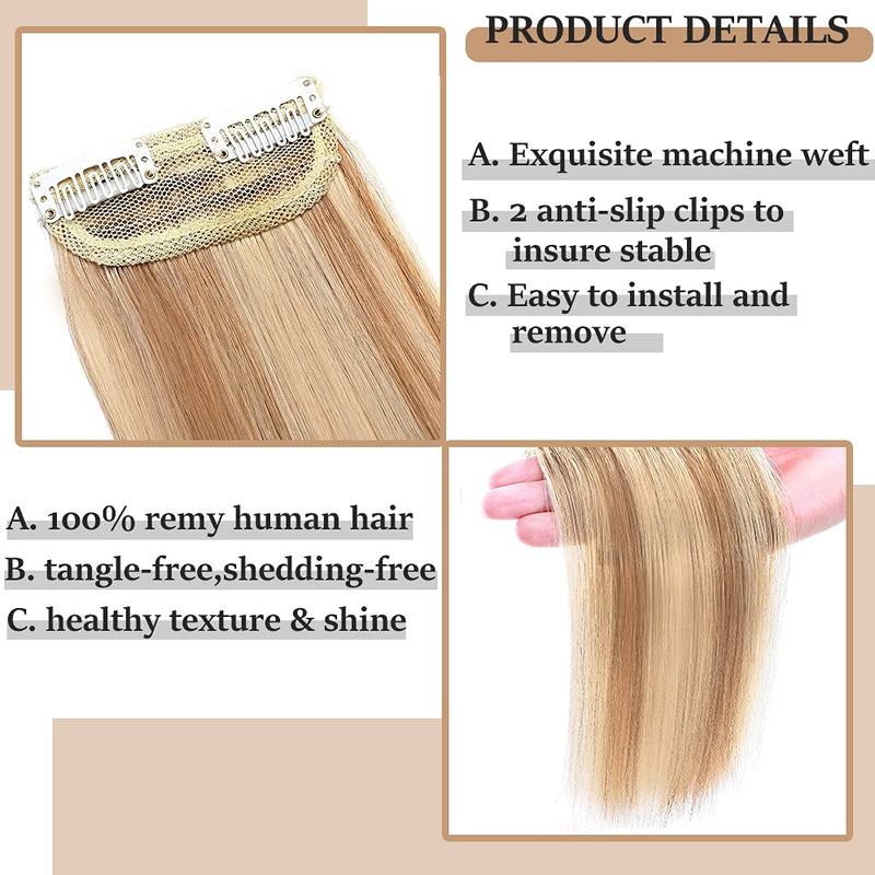 Invisible Clip in Mini Hair Extensions Human Hair Seamless Hairpin Hair Pad Short Straight Hairpieces One Piece Wiglet Hair Filler for Adding Hair Volume 6 Inch Golden Brown mix Bleach Blonde MY-LADY