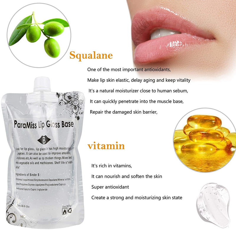 Lip Gloss Base 10 Ounce (350 ML) PARAMISS Moisturize Lip Gloss Base for Making Your Own Lip Glaze , Diy Lip Plumper Making Organic Diy lip Glow Diy clear lip gloss (B) PARAMISS Store