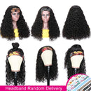 Headband Human Hair Wig Water Wave Headband Wigs Human Hair for Black Women None Lace Front Wigs Headband Wig 9A Brazilian Virgin Hair Machine Made for Beginners Natural Color 150% Density 14 Inch beafay