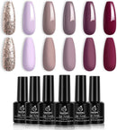 Beetles Gel Nail Polish Kit- 6 Colors Mauve Lilac and Maroon Gel Polish Set Glitter Nail Polish Soak Off LED Gel Nail Kit Nail Art Manicure Salon DIY at Home beetles Gel Polish Store