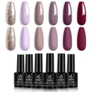 Beetles Gel Nail Polish Kit- 6 Colors Mauve Lilac and Maroon Gel Polish Set Glitter Nail Polish Soak Off LED Gel Nail Kit Nail Art Manicure Salon DIY at Home Decorations Gifts for Women Mother beetles Gel Polish