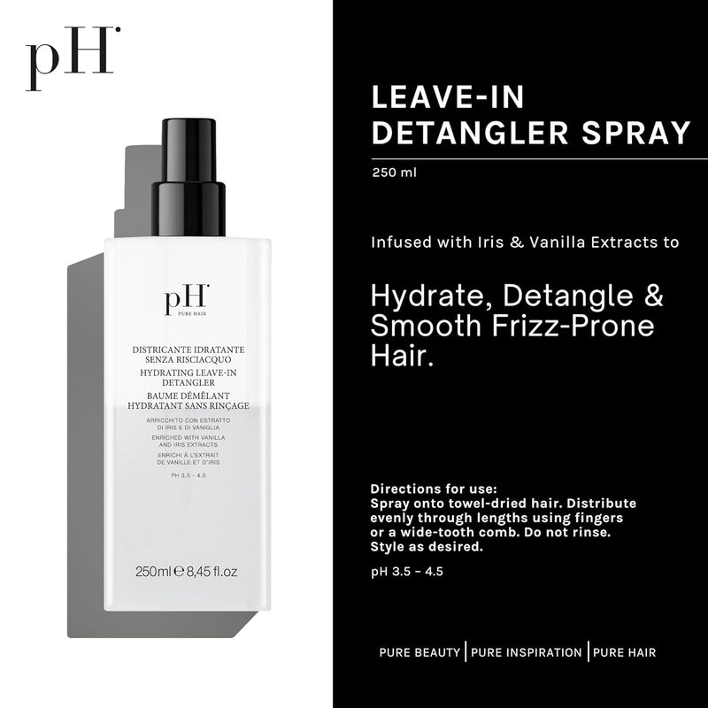 pH PURE HAIR Leave-In Detangler Spray – Curly Hair Detangler with Vanilla & Iris – Lightweight Curl Conditioner & Moisturizer for Shine, Frizz Control & Softness – Italian Luxury Hair Care - 8.45 Oz Infinity Warehouse