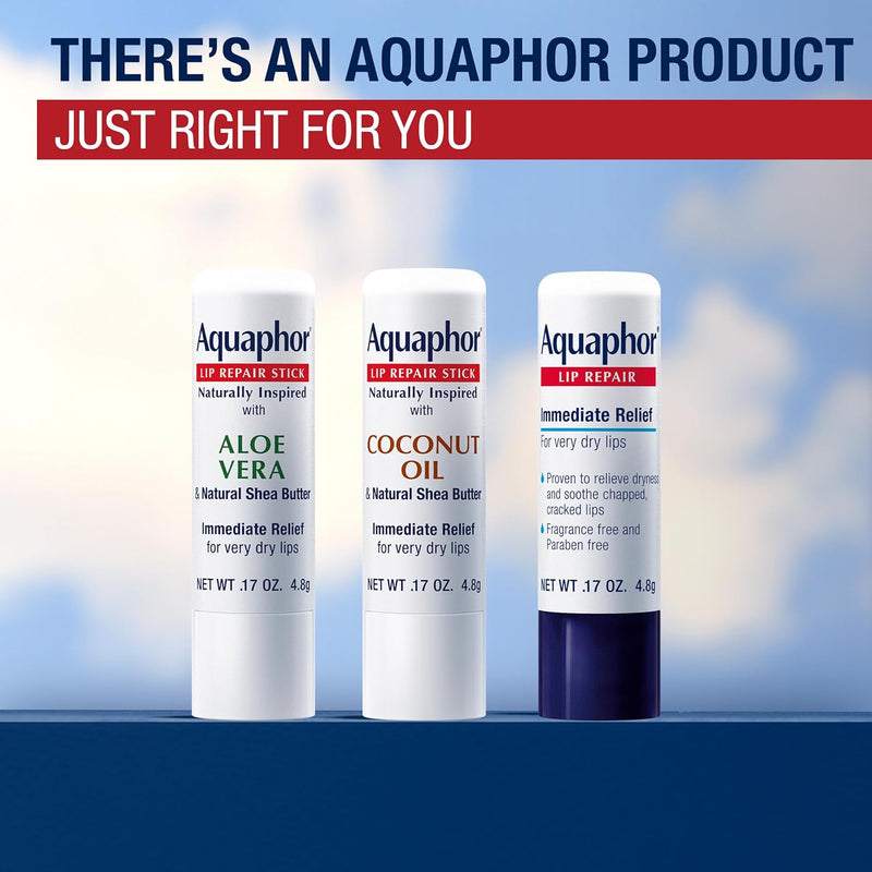 Aquaphor Naturally Inspired Lip Repair Stick with Aloe Vera and Natural Shea Butter, Hydrating Lip Balm Stick Immediately Relieves Dryness and Soothes Chapped Lips, 0.17 Oz Stick, Pack of 3 Infinity Warehouse