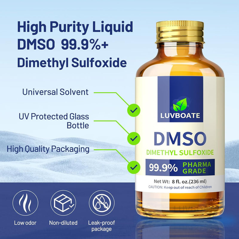 DMSO 99.9% Pharma Grade, Pure Liquid Dimethyl Sulfoxide 8 fl.oz in Glass Bottle, Non-Diluted, Low Odor Infinity Warehouse
