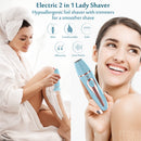 Electric Razor for Women, EESKA 2-in-1 Womens Shaver Bikini Trimmer Body Hair Removal for Face Legs and Underarm, Portable Ladies Shaver, IPX7 Waterproof Wet and Dry, Type C USB Recharge Blue EESKA