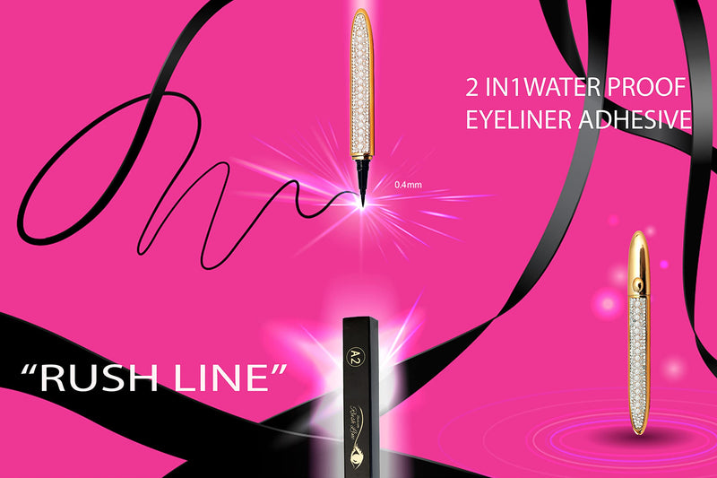 2 in 1 Black Liquid Magic Eyeliner Glue | Extra Strong Hold for Regular False Lashes | Cruelty Free | Waterproof, Long-Lasting Liquid Gel Works without the Need for Magnets or Glue | by Rush Line Rush Line