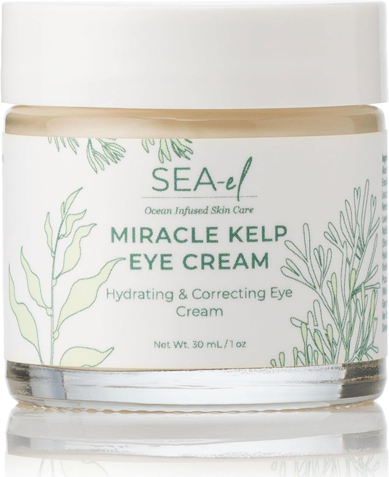 Miracle Sea Kelp Eye Cream Hydrating & Correcting Yerba Mate Caffeine & Hyaluronic Acid for Dark Circles Bags & Puffiness - Daily Anti Aging Moisturizer for Women & Men, Vegan - 1 Oz