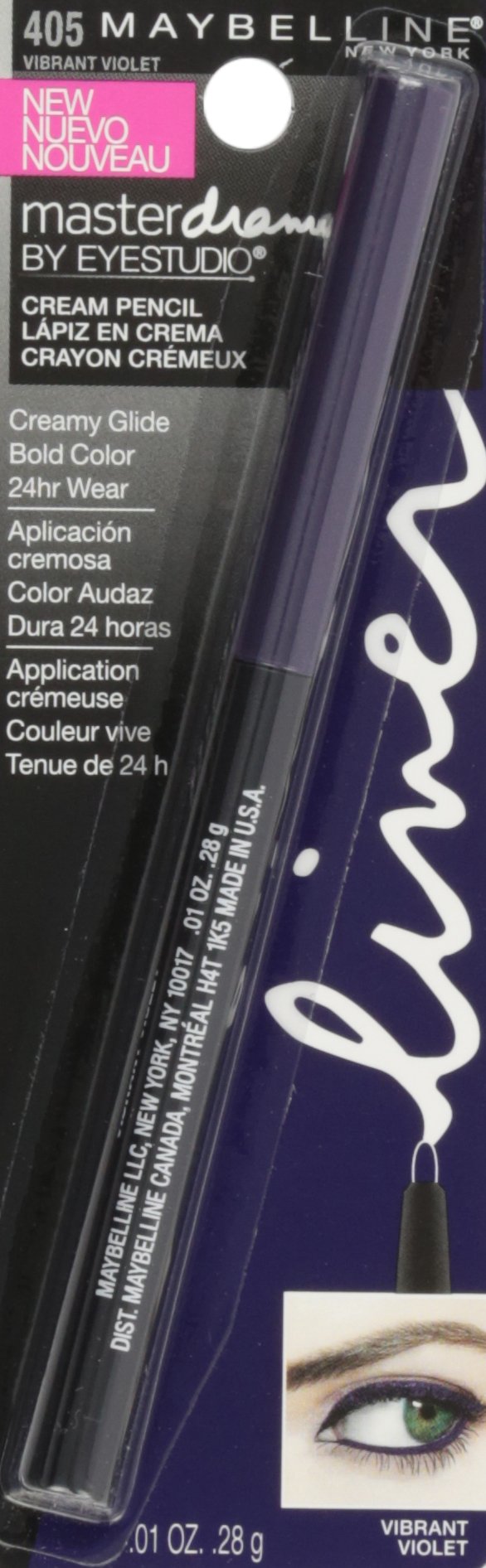 Maybelline New York Eye Studio Master Drama Cream Pencil Liner, Vibrant Violet 405, 0.01 Ounce Maybelline New York