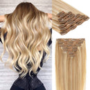 Lacer Clip In Human Hair Extensions Light Golden Brown Mixed Platinum Blonde Lace Double Weft Natural Hair Extension Clip in 100% Human Hair 140g 20 Inch 7pcs Lacer Store