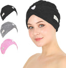HALLEY Cotton Hair Towel Wrap (3 Packs) Super Absorbent Fast Drying Turbans for Thick, Wet Hair with Button (Black, Grey, Pink) Infinity Warehouse