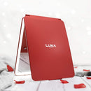LUNA London Eclipse LED Lighted Travel Vanity Makeup Mirror | 3 Colour Light, Compact, Portable, Lighted, Rechargeable, Illuminated Mirror | Perfect for Travel, Makeup & Beauty Needs | Scarlet Red LUNA London