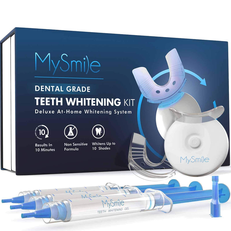 MySmile Teeth Whitening Kit with LED Light, 10 Min Non-Sensitive Fast Teeth Whitener with 3 Carbamide Peroxide Teeth Whitening Gel, Helps to Remove Stains from Coffee, Smoking, Wines, Soda, Food mysmile