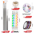Nail Pen Designer, Teenitor Stamp Nail Art Tool with 15pcs Nail Painting Brushes, Nail Dotting Tool, Nail Foil, Manicure Tape, Color Rhinestones for Nails-Black Teenitor Store