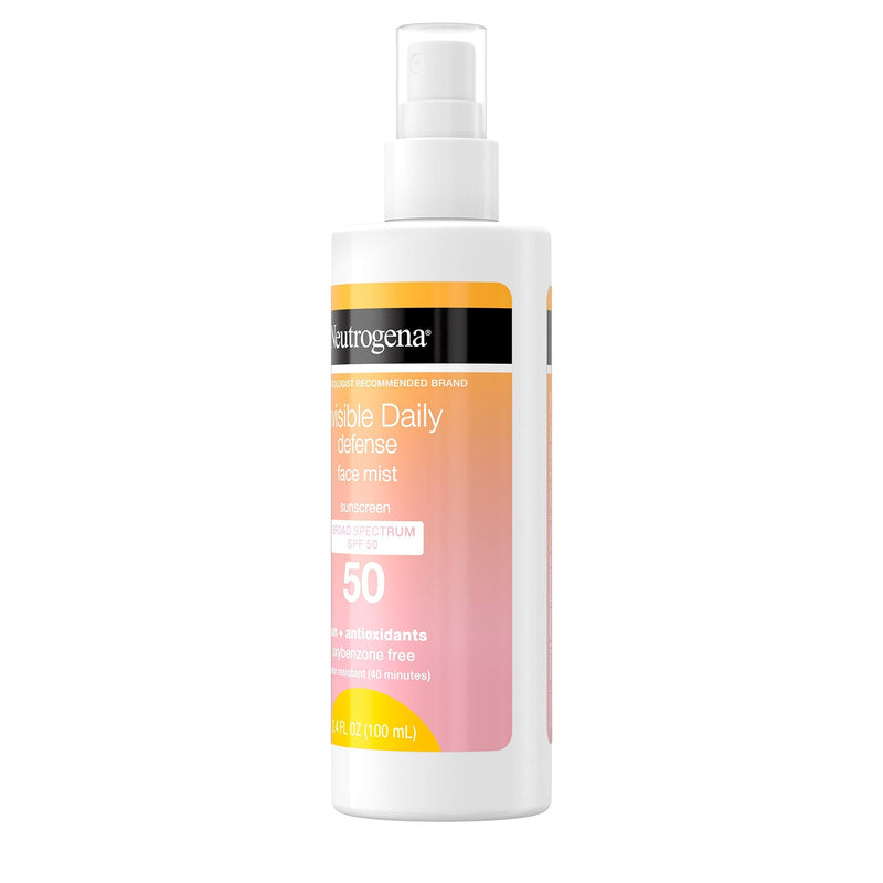Neutrogena Invisible Daily Defense Face Mist, Broad Spectrum SPF 50 Sunscreen, Oxybenzone-Free, Sun & Environmental Aggressor Protection, Antioxidant Complex, 3.4 fl. Oz Neutrogena