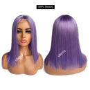 Bob Wigs Straight Human Hair T-Part Lace Front Wigs Pre Plucked Hairline with Baby Hair Slightly Bleach Knots Brazilian Virgin Remy Hair Wigs Short Bob Lilac 12" 180% Density for Women(can be Restyle) Ubetta Store