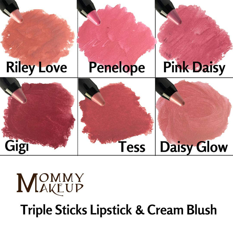 Triple Sticks Lipstick & Cream Blush - Moisturizing long-wearing lip color with medium coverage for lips and cheeks [Daisy Glow] Mommy Makeup