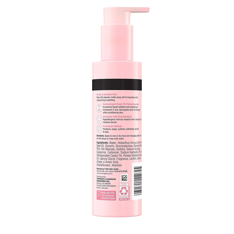 Neutrogena Skin Balancing Milky Cleanser with 2% Polyhydroxy Acid (PHA), Soothing & Moisturizing Face Wash for Dry & Sensitive Skin, Paraben-Free, Soap-Free, Sulfate-Free, 6.3 oz Neutrogena Store